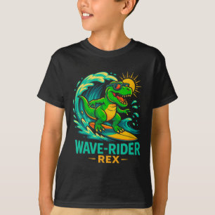 Wave-rider Rex Funny Surfing Dinosaur T-rex Summer T-Shirt