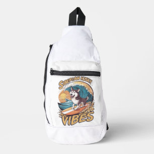 Wave Rider: Siberian Husky Dog Catching Waves Sling Bag
