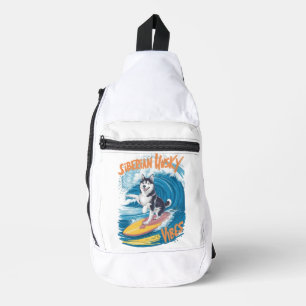Wave Rider Siberian Husky Dog Surfing Sling Bag