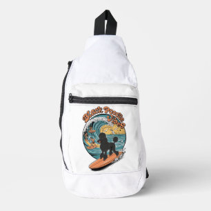 Wave-Riding Black Poodle Surfing Adventure Sling Bag
