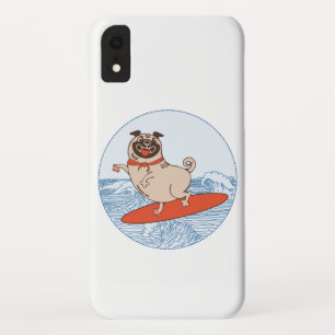 Wave riding happy pug dog on surfboard  Case-Mate iPhone case