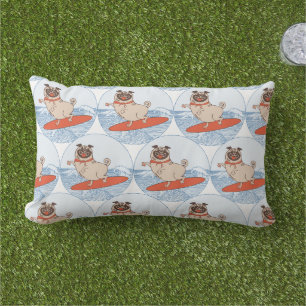 Wave riding happy pug dog on surfboard  lumbar pil lumbar cushion