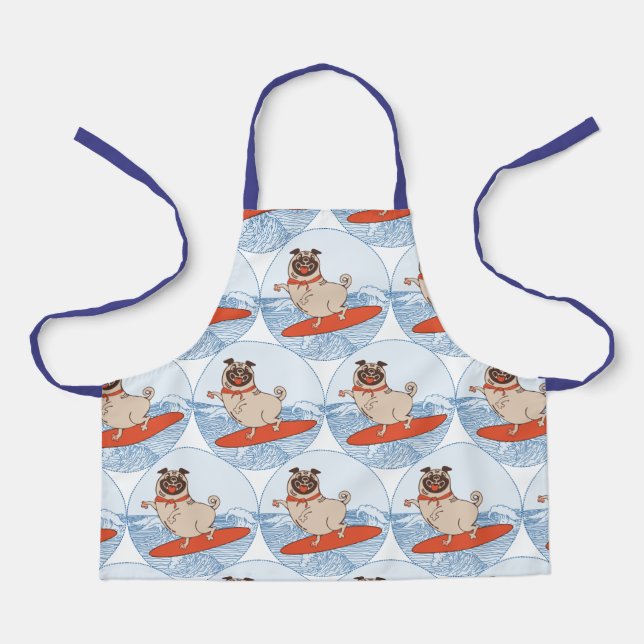 Wave riding happy pug dog on surfboard  scarf band apron (Front)