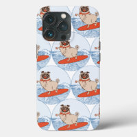 Wave riding happy pug dog on surfboard scarf band