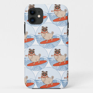 Wave riding happy pug dog on surfboard  scarf band Case-Mate iPhone case