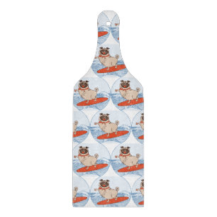 Wave riding happy pug dog on surfboard scarf band cutting board