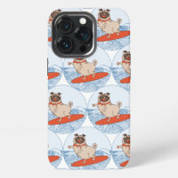 Wave riding happy pug dog on surfboard scarf band