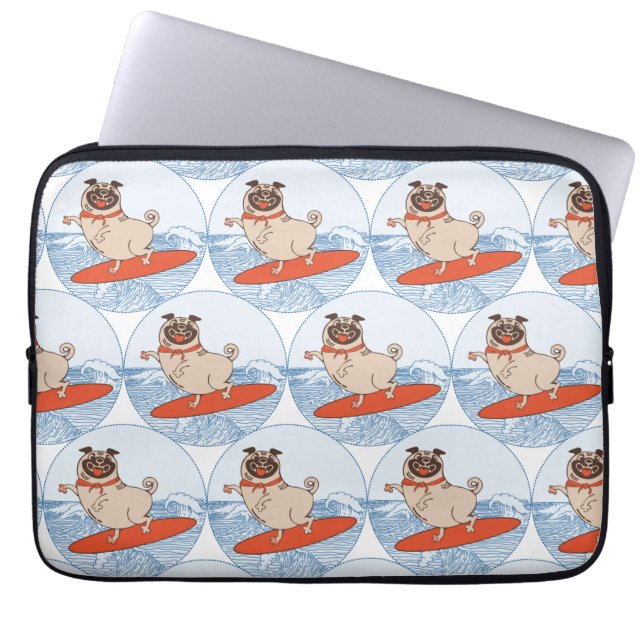 Wave riding happy pug dog on surfboard  scarf band laptop sleeve (Front)