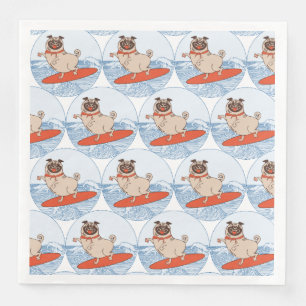 Wave riding happy pug dog on surfboard  scarf band napkin