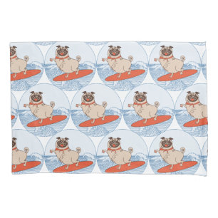 Wave riding happy pug dog on surfboard  scarf band pillowcase