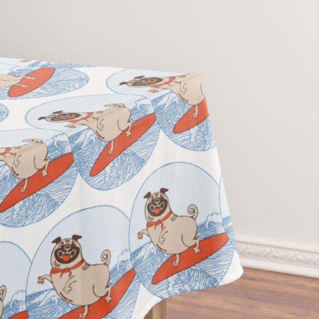 Wave riding happy pug dog on surfboard  scarf band tablecloth (In Situ)