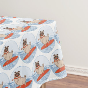 Wave riding happy pug dog on surfboard  scarf band tablecloth