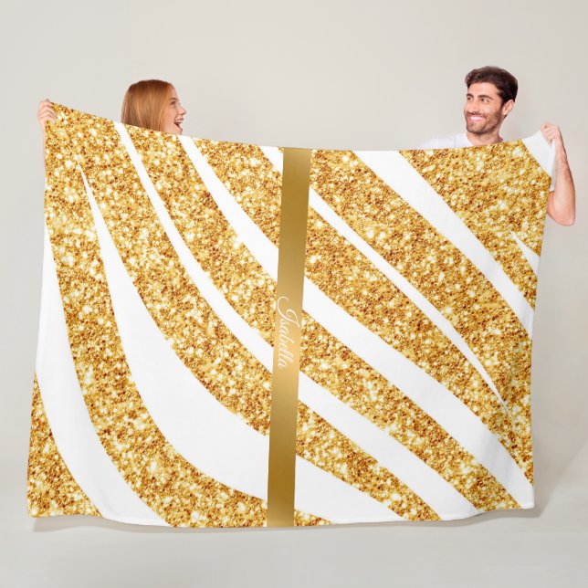 Wave Sea Gold Glitter Boho Popular Collection Fleece Blanket (In Situ)