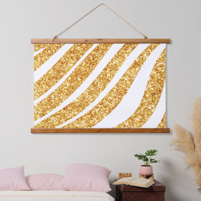 Wave Sea Gold Glitter Boho Popular Collection Hanging Tapestry (Bedroom)