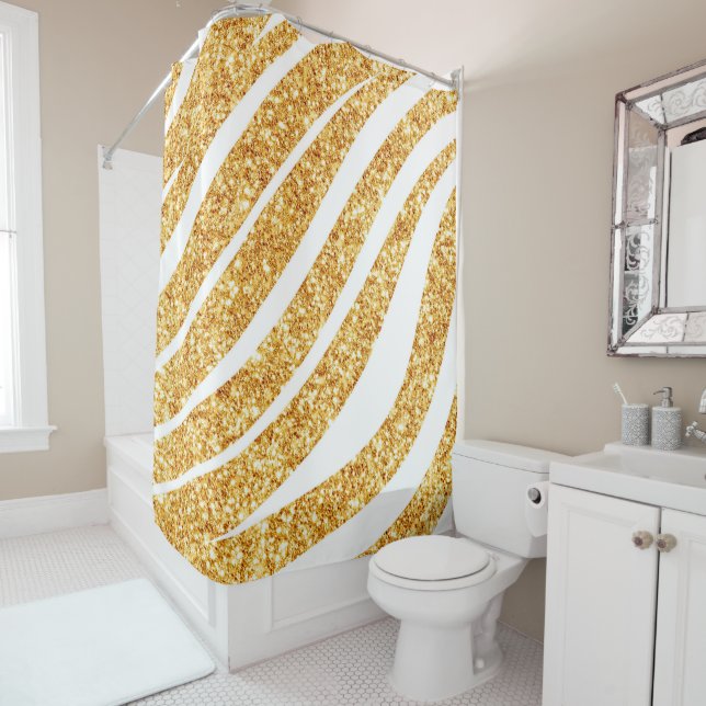 Wave Sea Gold Glitter Boho Popular Collection Shower Curtain (In Situ)