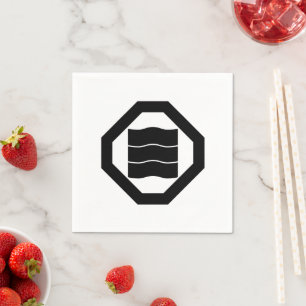 Wave-shaped kanji characters for three on tray napkin
