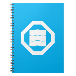 Wave-shaped kanji characters for three on tray notebook