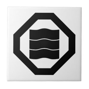 Wave-shaped kanji characters for three on tray tile