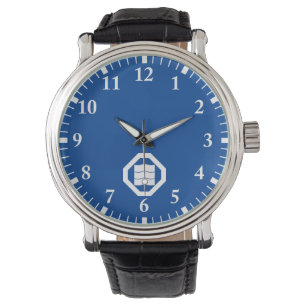 Wave-shaped kanji characters for three on tray watch