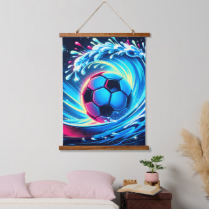 Wave Soccer Ball Futuristic Ocean Football Surf Hanging Tapestry