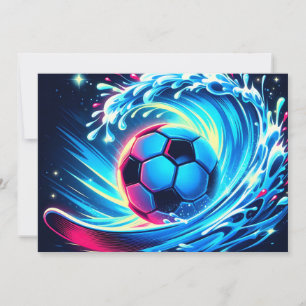Wave Soccer Ball Futuristic Ocean Football Surf Holiday Card