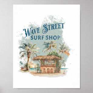 Wave Street Retro Vacation Beach Surfing Sunset Be Poster