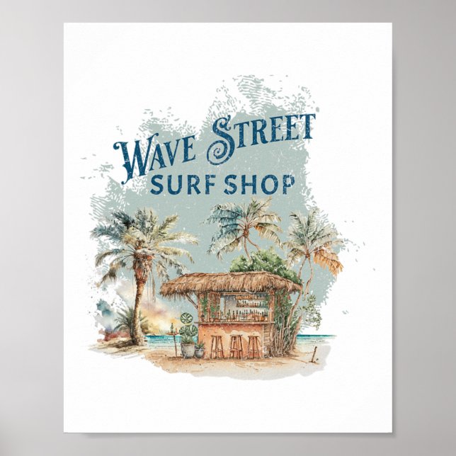 Wave Street Retro Vacation Beach Surfing Sunset Be Poster (Front)