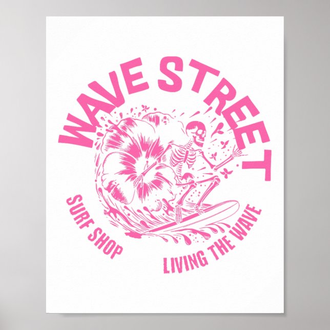Wave Street Skeleton Surfer Vibes Beach Surfing Gr Poster (Front)