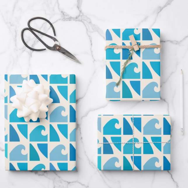 Wave Surf Retro Blue    Wrapping Paper Sheet (Front)