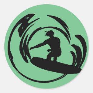 Wave Surfer Dude  Classic Round Sticker