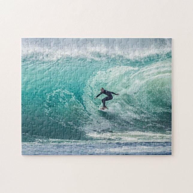 Wave Surfer Surfing Sports Blue Ocean Jigsaw Puzzle (Horizontal)