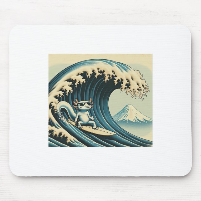 Wave Surfing Axolotl Love Funny Anime Lizard Salam Mouse Pad (Front)