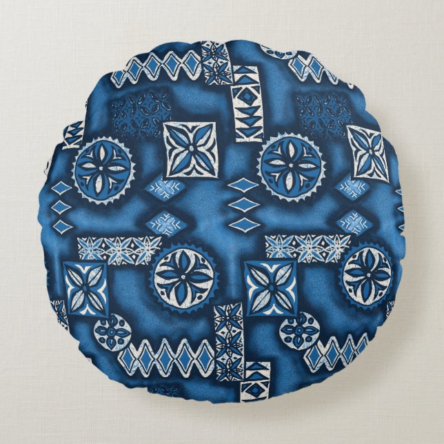 Wave Warrior Hawaiian Tapa Round Cushion (Front)