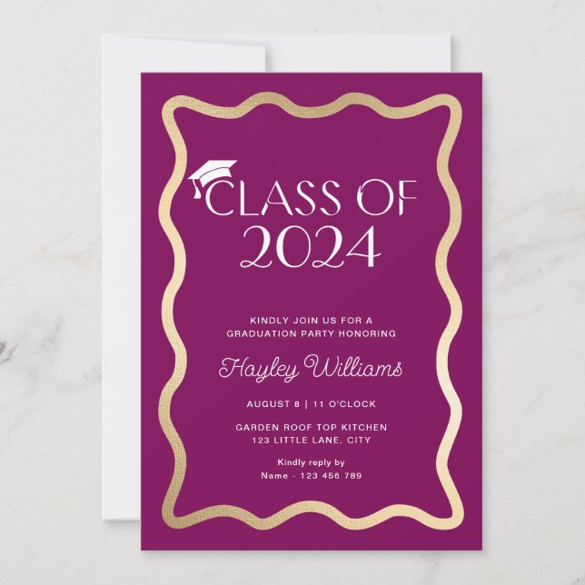 Wave Wine Gold Graduation Party Invitation (Front)
