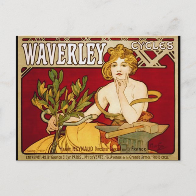 Waverley Cycles - Art Nouveau - Alphonse Mucha Postcard (Front)