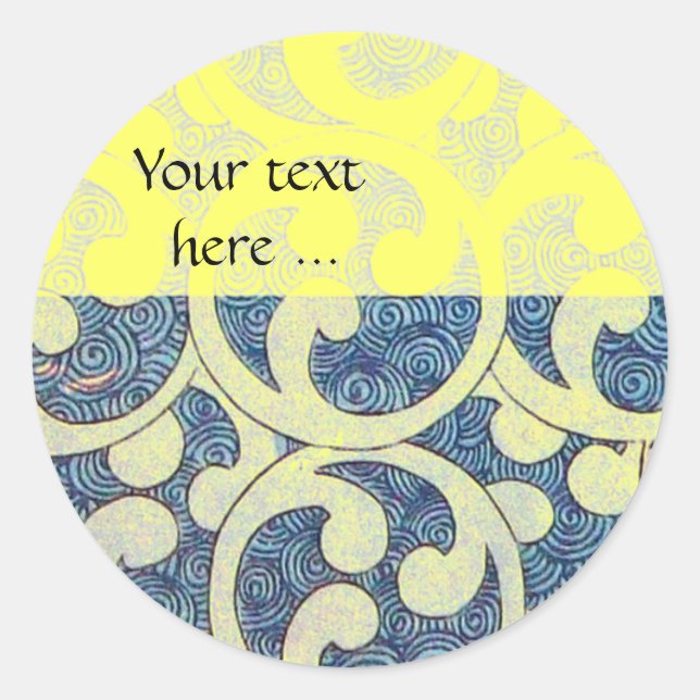 WAVES,Abstract Blue Yellow Classic Round Sticker (Front)