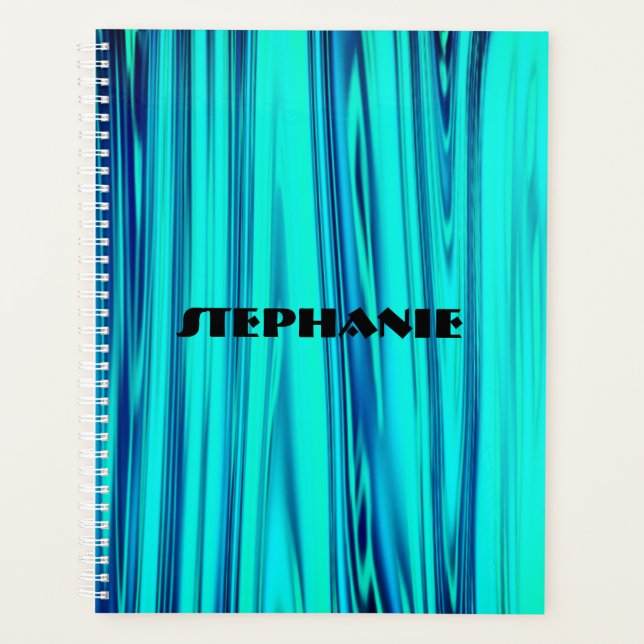 Waves Abstract Ocean Teal Blue Green Ombre Pattern Planner (Front)