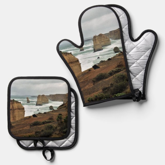 Waves Against Time – Great Ocean Road Oven Mitt & Pot Holder Set (Front/Back)