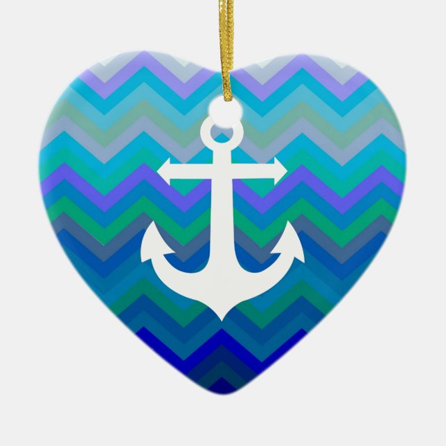 Waves & Anchor Ceramic Tree Decoration (Front)