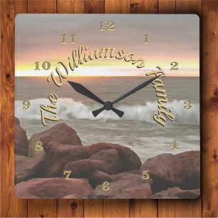 Waves and Boulders 0893 Square Wall Clock