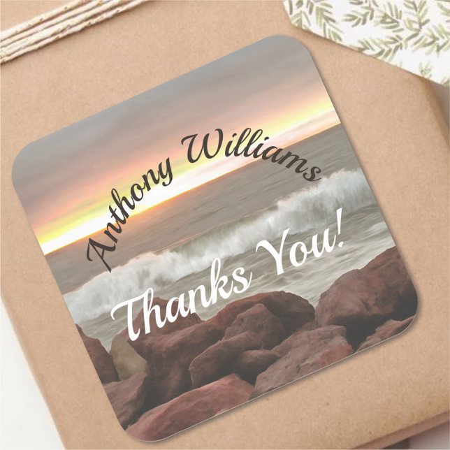 Waves and Boulders Thank You 0893 Square Sticker (Creator Uploaded)