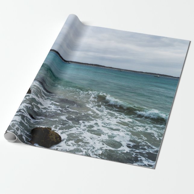 Waves And Fishing Boats On The Ocean,  Wrapping Paper (Unrolled)