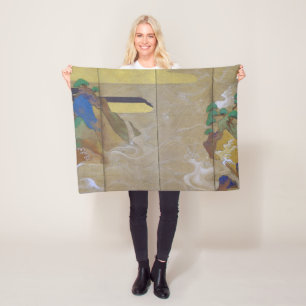 Waves at Matsushima (Left), Tawaraya Sotatsu Fleece Blanket