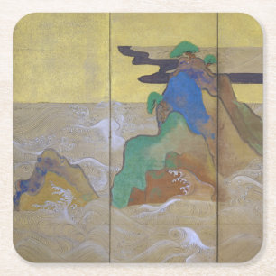 Waves at Matsushima (Left), Tawaraya Sotatsu Square Paper Coaster