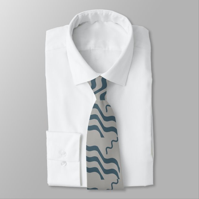 Waves Beachy Design Blue Grey Tie (Tied)