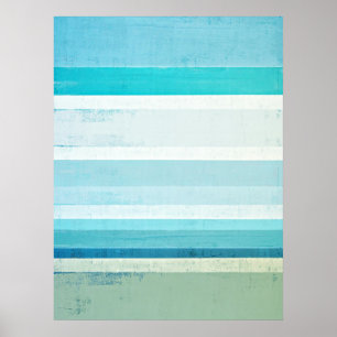 'Waves' Blue and Beige Abstract Art Poster