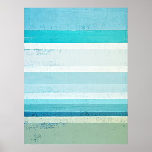 'Waves' Blue and Beige Abstract Art Poster (Front)