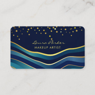 Waves Blue Gold Minimal Stripes Makeup Artist Business Card