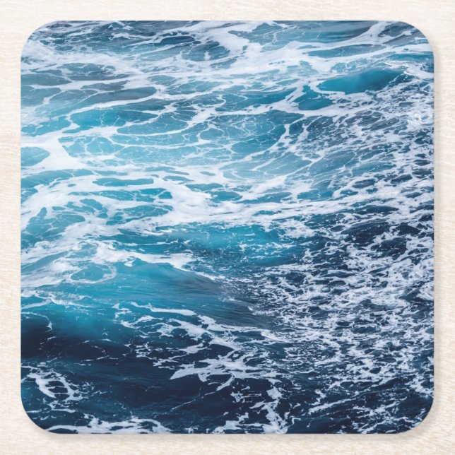 Waves Blue Ocean Summer Beach Square Paper Coaster (Front)