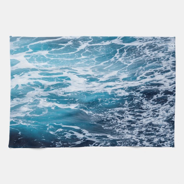 Waves Blue Ocean Summer Beach Tea Towel (Horizontal)